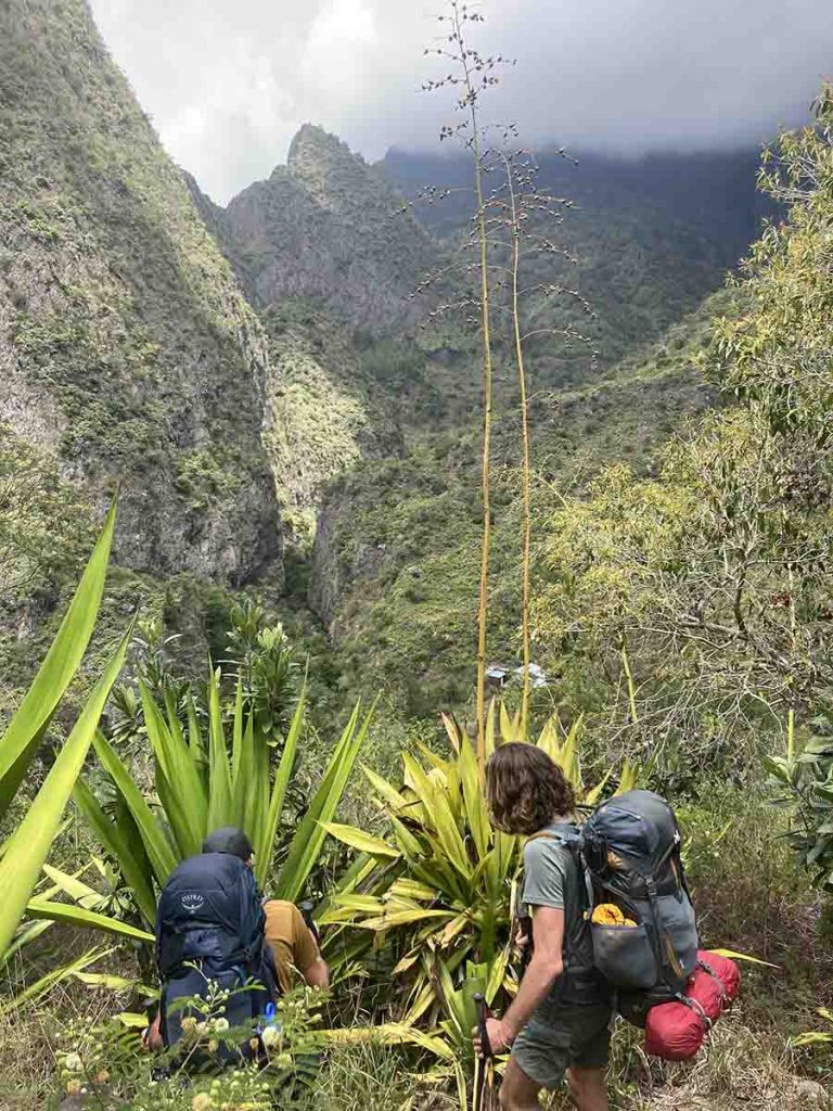 Wanderer bei dem Abstieg in die Schlucht