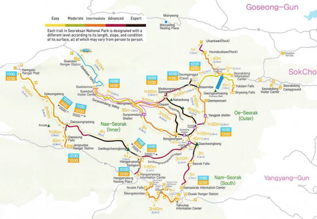 Seoraksan National Park Hiking map